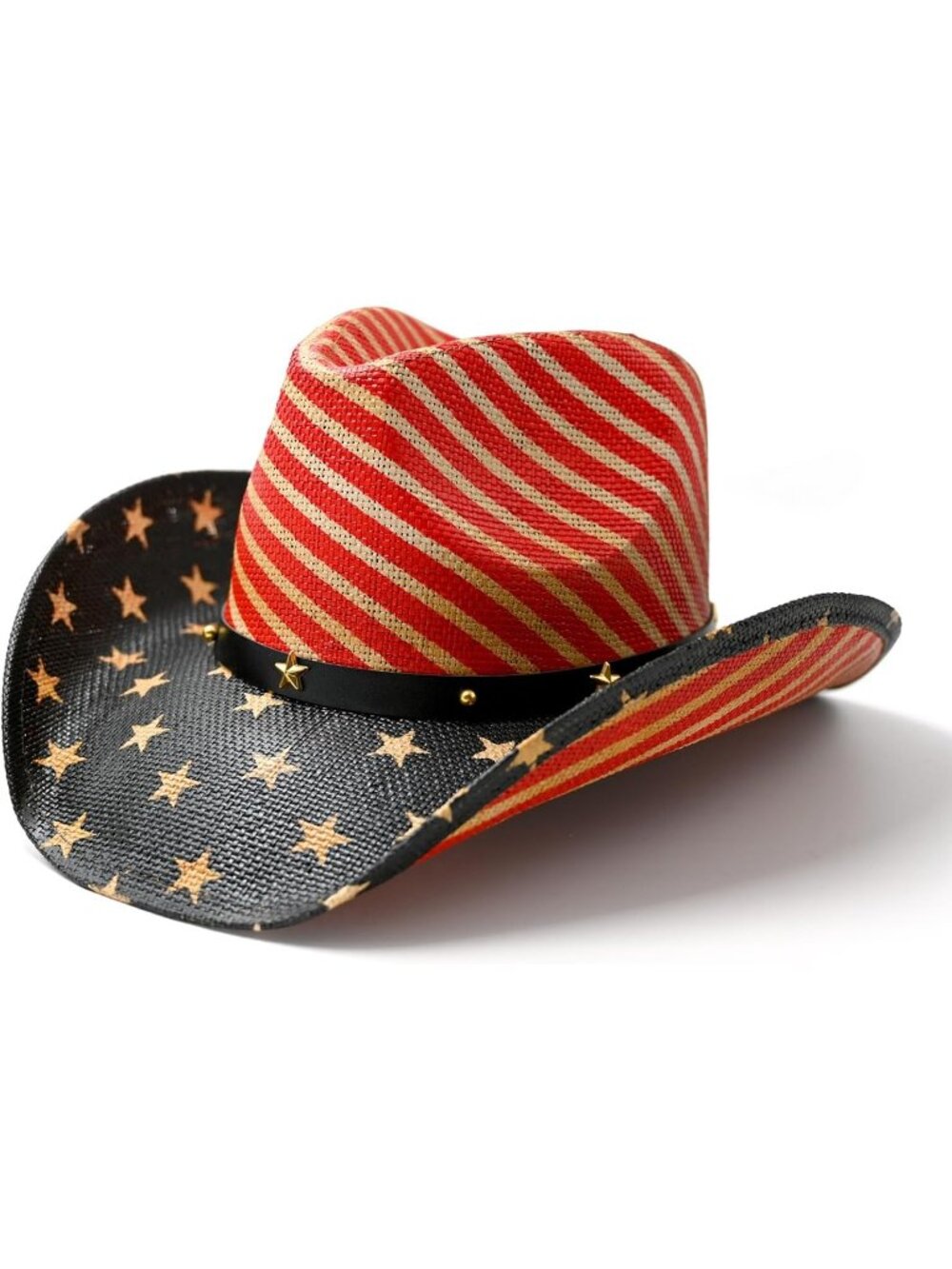 Men's Red Pull-On Straw Two Decorative Band Cowboy Cowgirl Hat